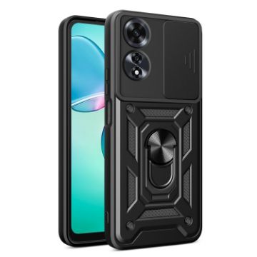 OPPO A60 4G Phone Case - Black Sliding Camera Cover TPU Hybrid PC - 1