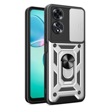 OPPO A60 4G Phone Case with Sliding Camera Cover - Silver TPU Hybrid PC - 1