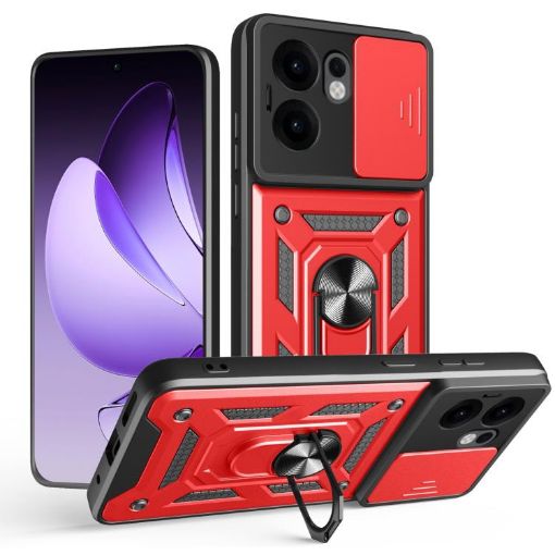 OPPO Reno13 F 4G/5G Red TPU Hybrid PC Case with Sliding Camera Cover - 1