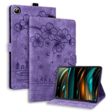 Samsung Galaxy Tab A8 X200 Purple Cartoon Sakura Cat Leather Case - 1