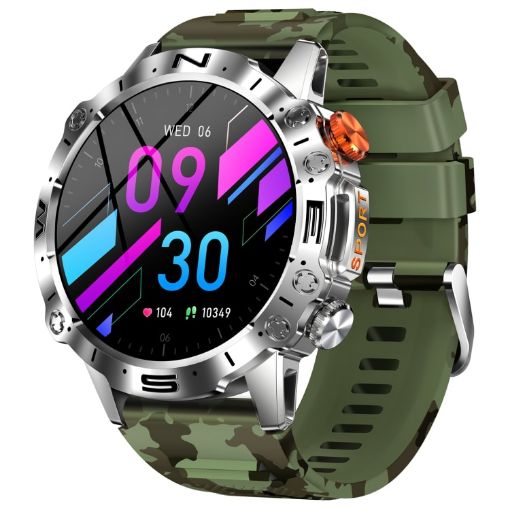 K59 IP67 BT5.0 Smart Watch 1.43" Voice Call/Sleep Detection Camo Green - 1