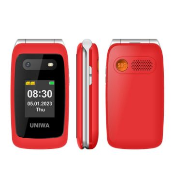 UNIWA V202T 4G Flip Phone, 2.4" Unisoc T107, SOS, FM, Dual SIM, 21 Keys, Red - 1