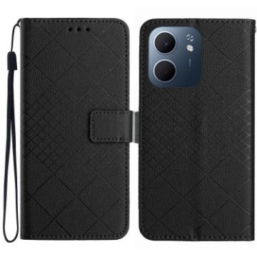 OPPO A5x 4G/5G Global Leather Phone Case - Rhombic Grid Texture Black - 1