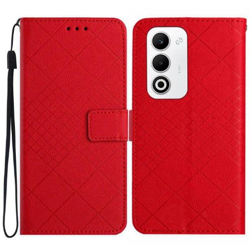 OPPO A5 5G Red Leather Phone Case - Rhombic Grid Texture Global - 1