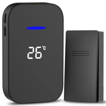Wireless Doorbell with Temperature Display & Elderly Pager, UK Plug, Black - 1