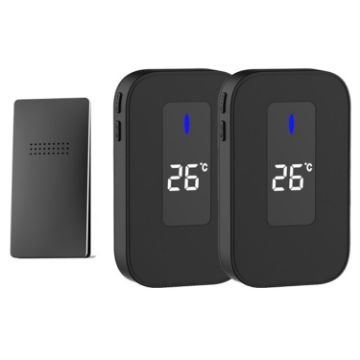 Wireless Doorbell & Elderly Pager with Temp Display, US Plug (Black) - 1