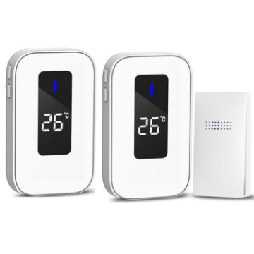 Wireless Doorbell & Elderly Pager with Temp Display, EU Plug - White - 1