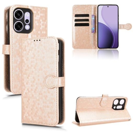 OPPO Reno14 Global Honeycomb Dot Texture Leather Case - Gold - 1