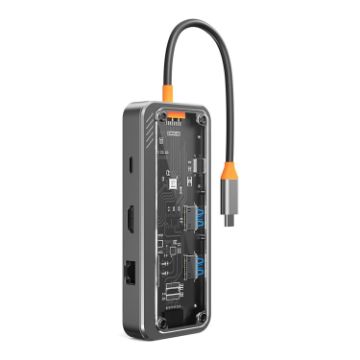 SW8V 8-in-1 Type-C Hub: USB, HDMI, RJ45, SD/TF Docking Station (Grey) - 1