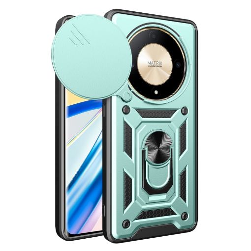 For Honor X9b Green TPU+PC Phone Case with Sliding Camera Cover - 1
