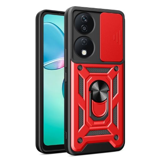 For Honor X7b Red TPU+PC Phone Case with Sliding Camera Cover - 1