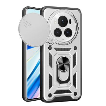 For Honor Magic6 Pro Silver TPU+PC Phone Case with Sliding Camera Cover - 1