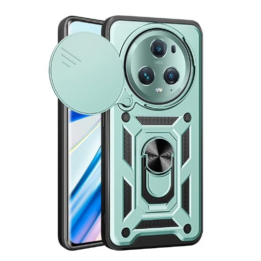 For Honor Magic5 Pro Green TPU+PC Phone Case with Sliding Camera Cover - 1