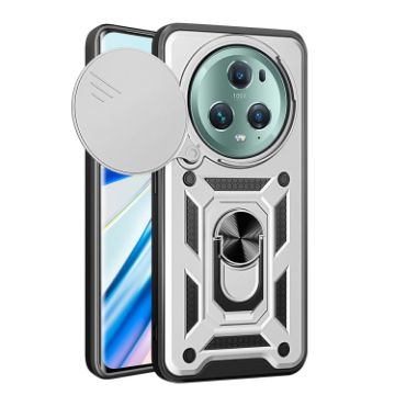 For Honor Magic5 Pro Silver TPU+PC Phone Case with Sliding Camera Cover - 1
