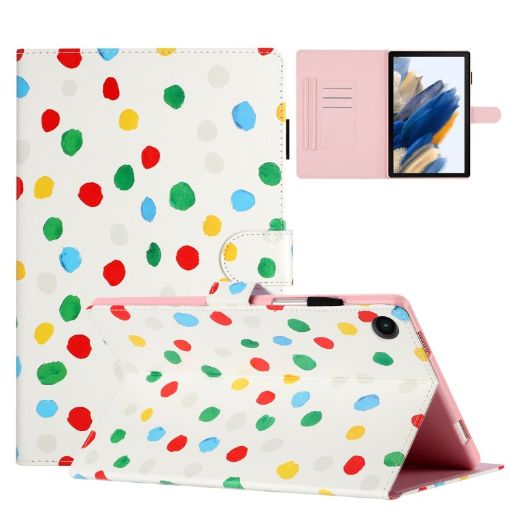 Samsung Galaxy Tab A8 10.5 2021 X200 Leather Case - White Colorful Dot - 1