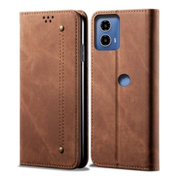 Motorola Moto G34 Brown Denim Texture Flip Leather Phone Case - 1