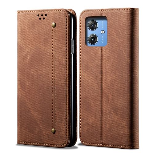 Motorola Moto G54 5G Brown Denim Texture Flip Leather Case - 1
