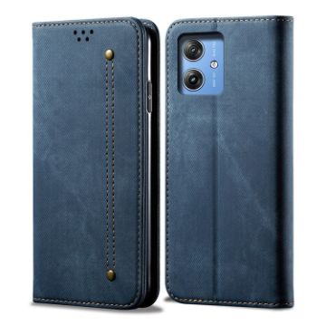 Motorola Moto G54 Power 5G Blue Denim Texture Flip Leather Case - 1