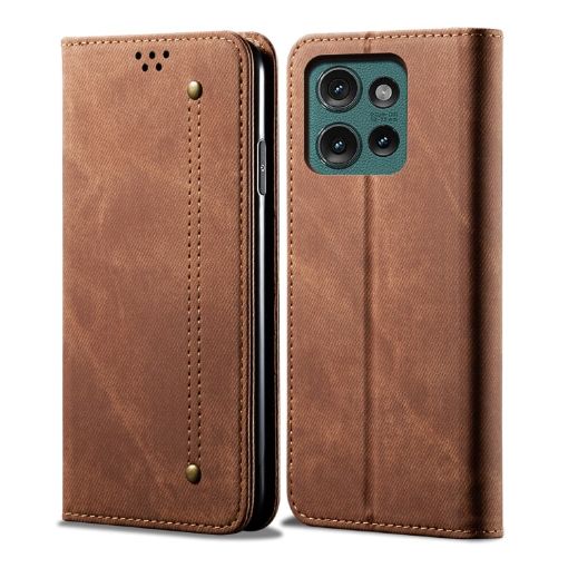 Motorola Edge 50 5G Brown Denim Texture Flip Leather Case - 1
