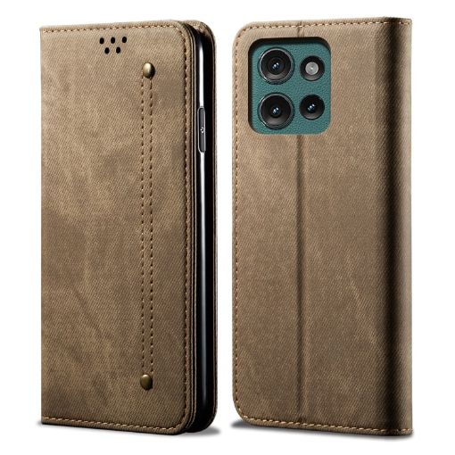 Motorola Moto G75 5G Khaki Denim Texture Flip Leather Case - 1