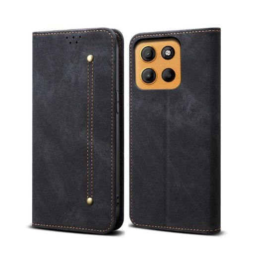Motorola Moto G15 Black Denim Texture Flip Leather Phone Case - 1