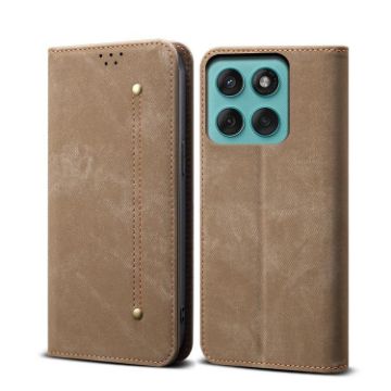 Motorola Edge 60 Khaki Denim Texture Flip Leather Phone Case - 1