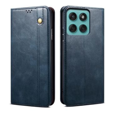 Motorola Moto G86 5G Leather Phone Case - Blue Oil Wax Crazy Horse Texture - 1