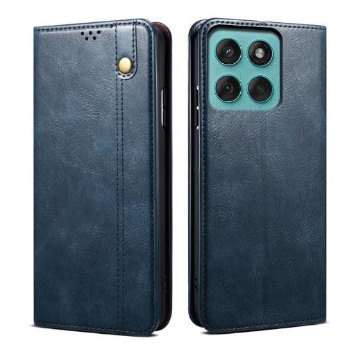 Motorola Moto G86 5G Leather Phone Case - Blue Oil Wax Crazy Horse Texture - 1