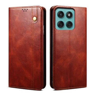 Motorola Edge 60 Pro Leather Phone Case - Brown Oil Wax Texture - 1