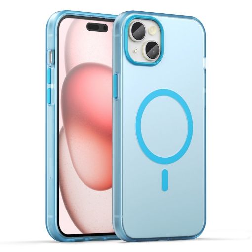iPhone 15 Plus MagSafe Frosted Translucent TPU PC Case Blue - 1