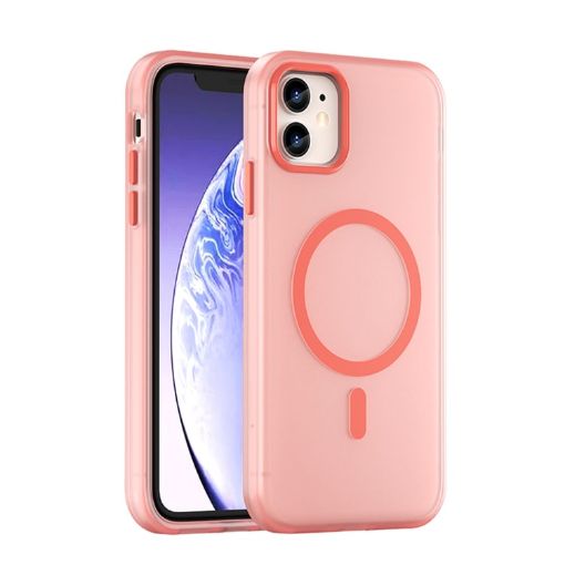 iPhone 12 MagSafe Frosted Translucent TPU PC Full Coverage Case Red - 1