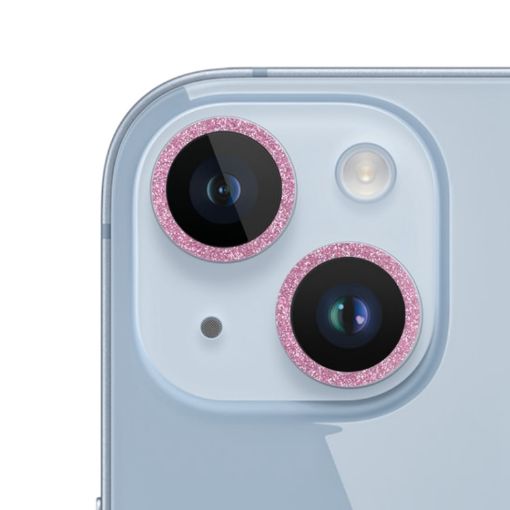 iPhone 15/15 Plus Pink Glitter Ring Tempered Glass Camera Lens Film - 1