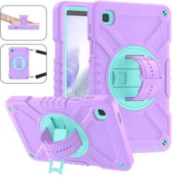 Samsung Galaxy Tab A7 Lite 360 PC Silicone Case with Strap - Purple Cyan - 1