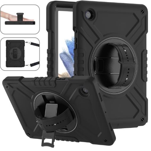 Samsung Galaxy Tab A8 X200 X Rotation Hybrid Silicone Case with Strap - 1