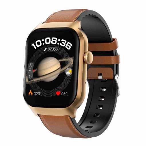 Leather Strap Smart Watch with Bluetooth Call & Heart Rate, 2.01" (Brown) - 1