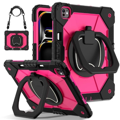 iPad Pro 13 2024 Black Rose Red Robot Silicone Hybrid Case - 1