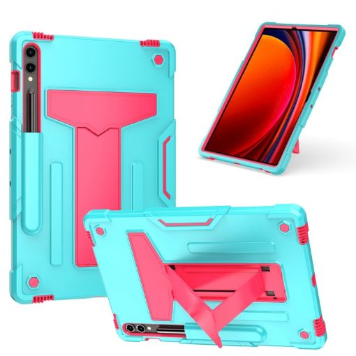 Samsung Galaxy Tab S9 FE+/S9+ T Holder Silicone Hybrid Case Mint Rose - 1