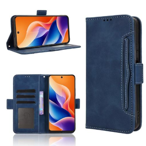 TCL 605/60 SE Blue Leather Phone Case with Card Slots - Calf Texture - 1