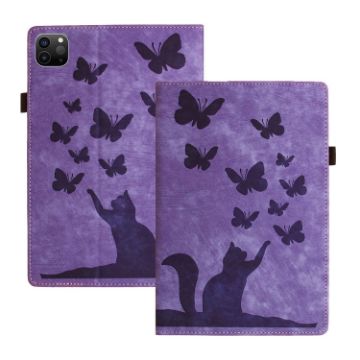 iPad Pro 13 2024 Purple Butterfly Cat Embossed Leather Tablet Case - 1