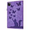 iPad Pro 13 2024 Purple Butterfly Cat Embossed Leather Tablet Case - 3