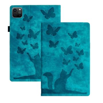 iPad Pro 13 2024 Sky Blue Butterfly Cat Embossed Leather Case - 1