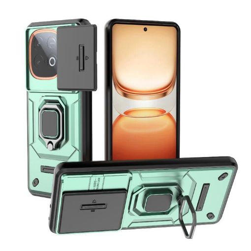 Vivo iQOO Z10 Turbo 5G Green Shockproof Case with Holder - Camshield TPU+PC - 1