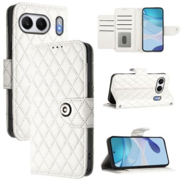 OnePlus Nord 4 5G White Rhombic Texture Flip Leather Case with Lanyard - 1
