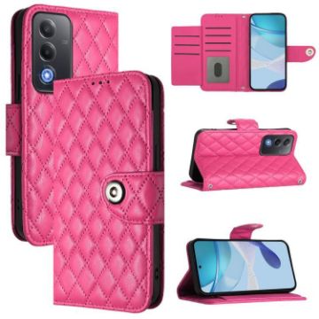OPPO A5/A3 Pro 5G Rhombic Flip Leather Case with Lanyard - Rose Red - 1