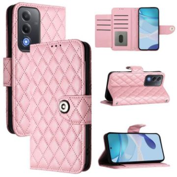 OPPO A5/A3 Pro 5G Pink Rhombic Texture Flip Leather Case with Lanyard - 1