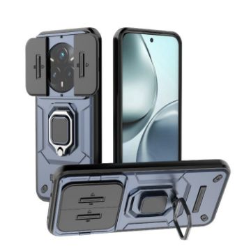 Realme 14 Pro+ 5G Shockproof Phone Case with Holder - Blue Camshield TPU+PC - 1