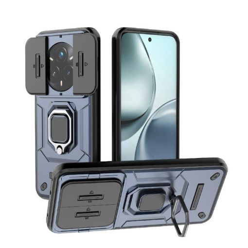 Realme 14 Pro+ 5G Shockproof Phone Case with Holder - Blue Camshield TPU+PC - 1