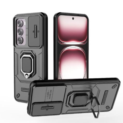 OPPO Reno12 Pro Global Shockproof Case with Holder - Black Camshield TPU+PC - 1