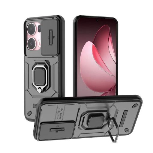 OPPO Reno13 Pro 5G Shockproof Phone Case with Holder - Black - 1