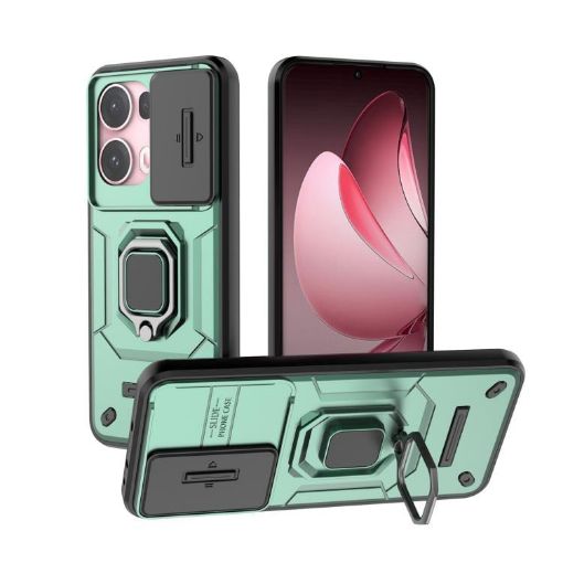 OPPO Reno13 Pro 5G Green Shockproof Case with Holder - Camshield TPU+PC - 1